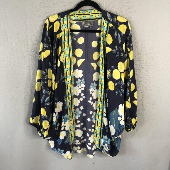 Anthropologie Kimono Cardigan Womens One Size Lemon Floral Boho Modal Lightweigh - Picture 1 of 16